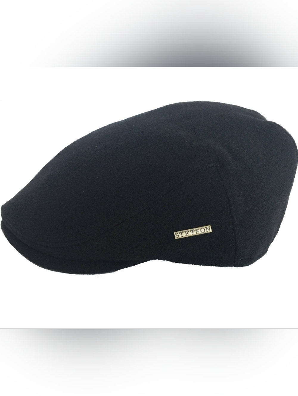 Stetson Men's Black Wool Newsboy Cap with Branded Badge Size Large